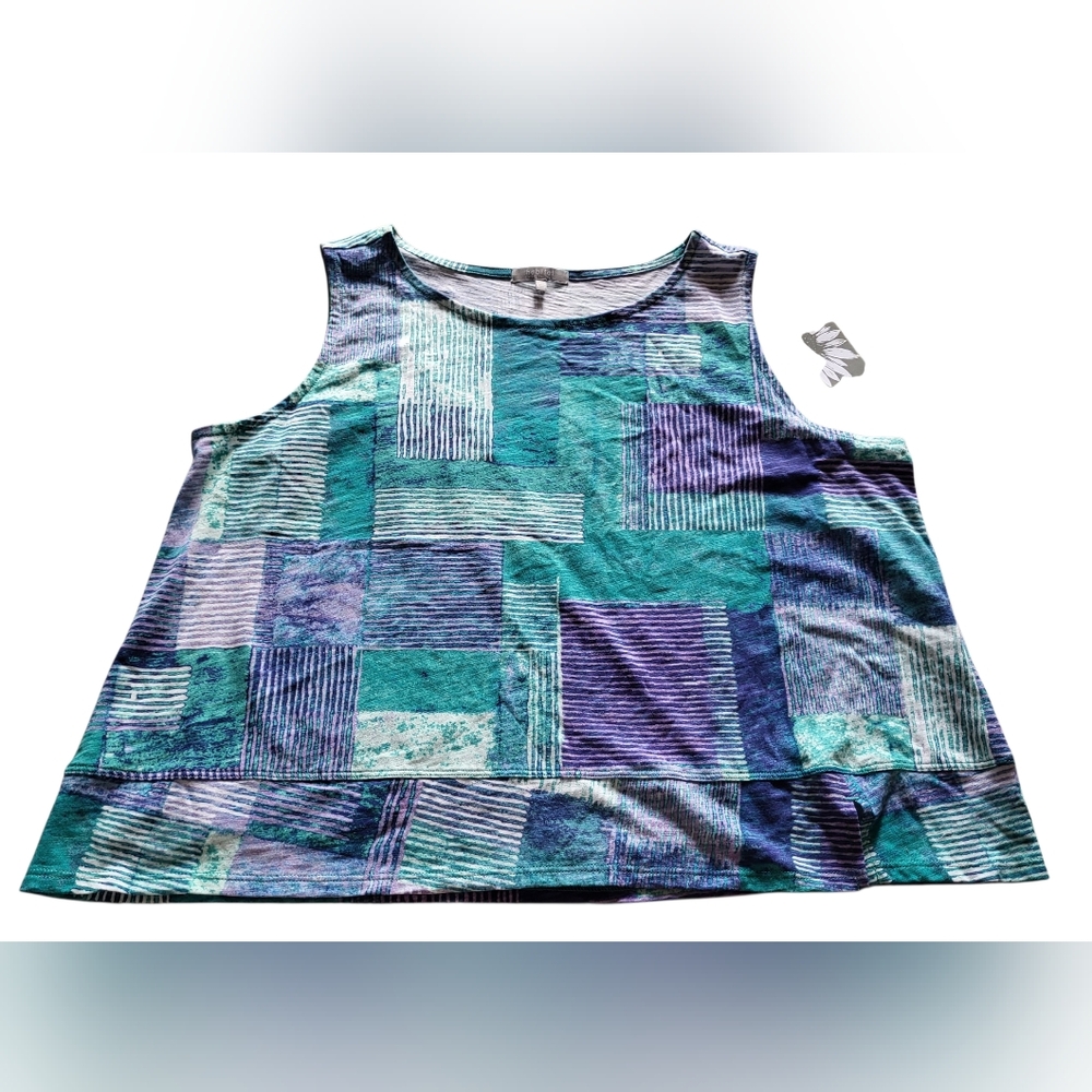 NWT Habitat clothes to live in Blue cotton relaxed knit WOMEN tank top size XL